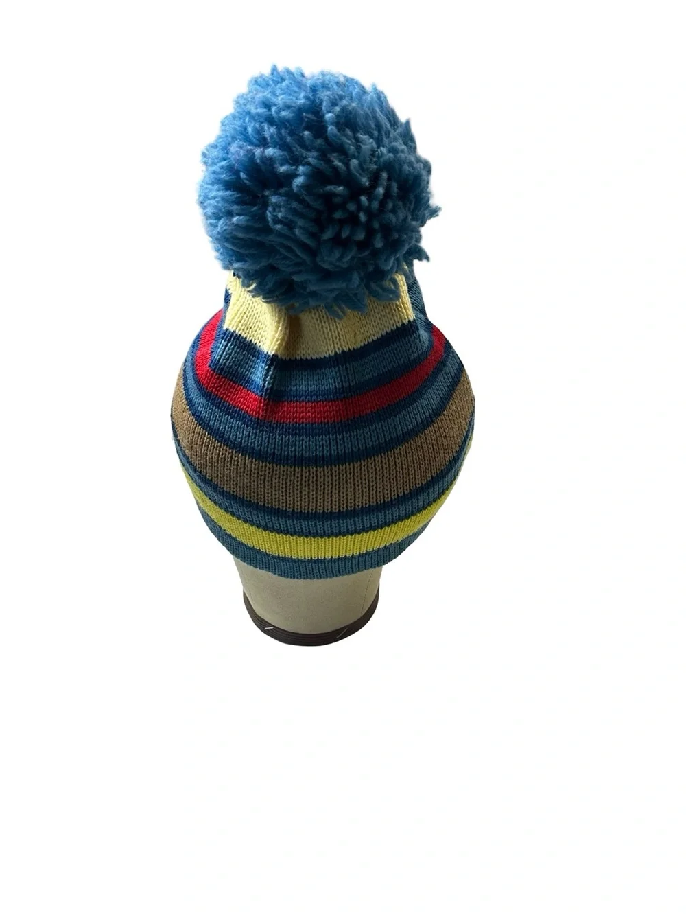 Vtg Smiley Parks Nevada 100% Wool Knit Pom Beanie Hat Blue Striped Ski 1 Size